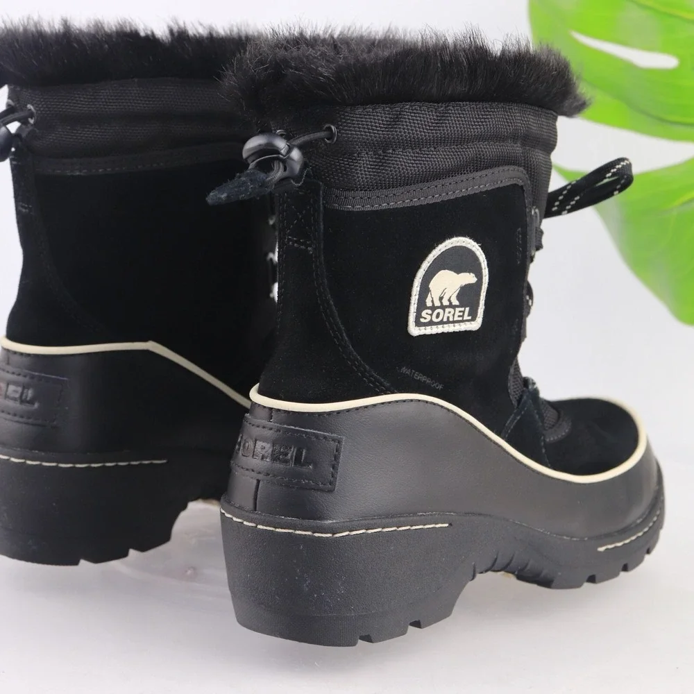 Sorel Womens Tivoli III Boot Size 8 Waterproof Black Suede Winter Bootie Lace Up